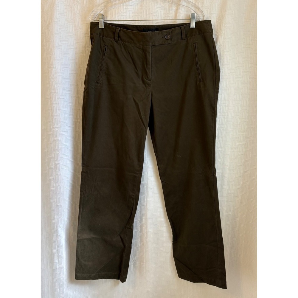 Talbots Signature Olive Brown Straight Leg Stretch Cotton Pants Womens Size 12